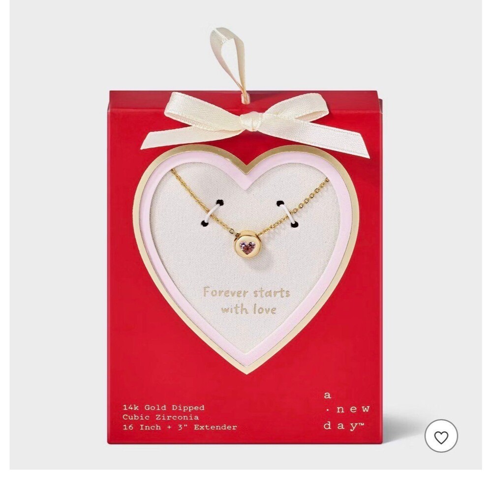 14K Gold Dipped Cubic Zirconia Round Heart Slider Necklace - A New Day™ Gold